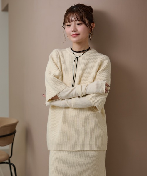 セットアップ cape half sleeve knit skirt 4 set /ハイネックケープ付