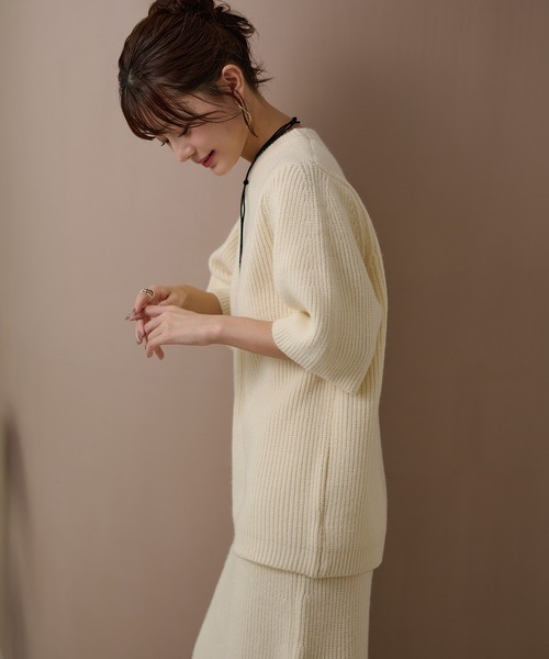 セットアップ cape half sleeve knit skirt 4 set /ハイネックケープ付