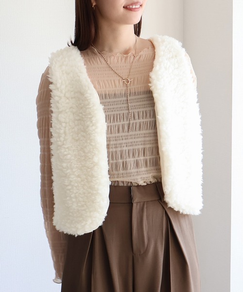 sin.ca ベスト ジレ Vネックボアベスト レディース : ZOZOTOWN Yahoo