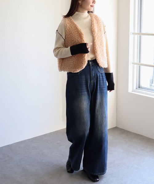 sin.ca ベスト ジレ Vネックボアベスト レディース : ZOZOTOWN Yahoo