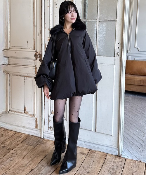 美品✨+D by DECO SUGAI ダウンジャケット　ポンチョコート　黒 ROYAL PARTY（ロイヤルパーティー） ダウンコート ダウンジャケット