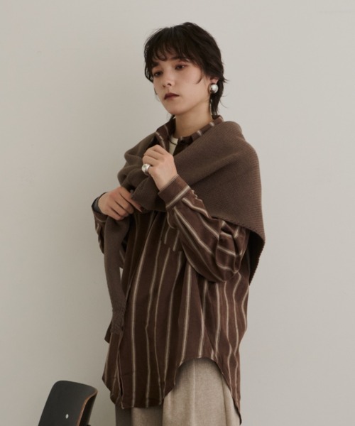 【新品未使用】FREY ニットワイドストール ブラウン DFFUR. ストール マフラー ウール混トライアングルニットストール