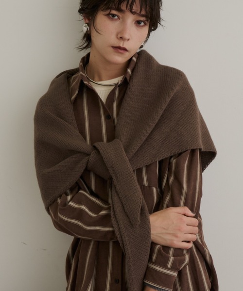 DFFUR. ストール マフラー ウール混トライアングルニットストール