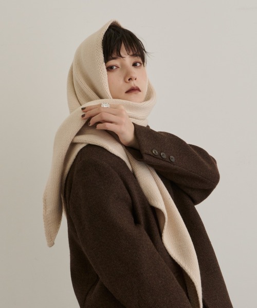 DFFUR. ストール マフラー ウール混トライアングルニットストール