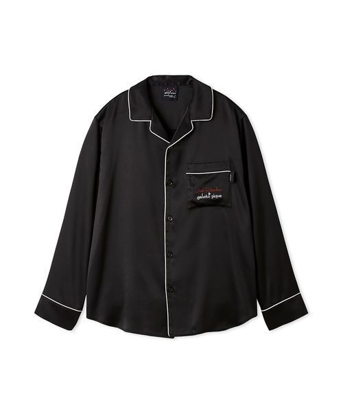 【新品タグ付】 GelatoPique ロゴサテンルームウェア 上下セット JOEL ROBUCHON】【販路限定】シルクサテンシャツ＆ロングパンツセット