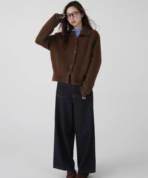 カーディガン 配色スタンドネックリブボタンカーディガン レディース | lulufa | 15
