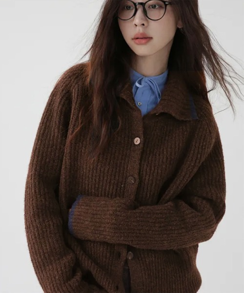 カーディガン 配色スタンドネックリブボタンカーディガン レディース | lulufa | 16