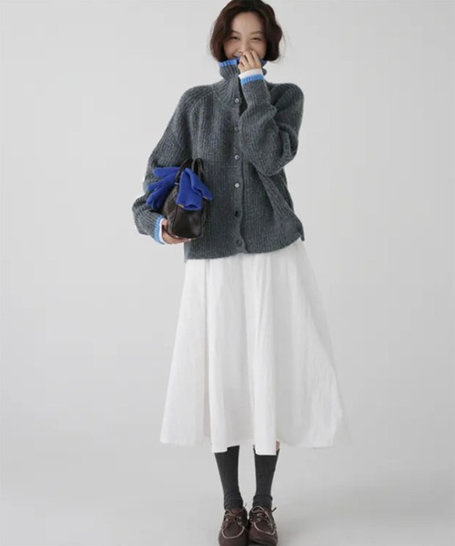 カーディガン 配色スタンドネックリブボタンカーディガン レディース | lulufa | 02