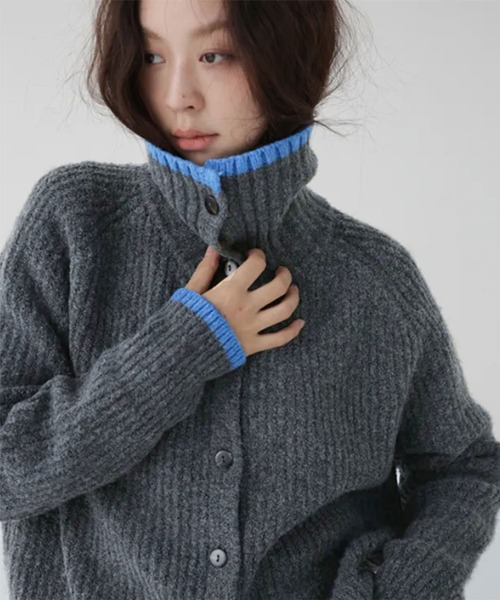 カーディガン 配色スタンドネックリブボタンカーディガン レディース | lulufa | 03