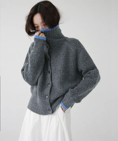 カーディガン 配色スタンドネックリブボタンカーディガン レディース | lulufa | 04