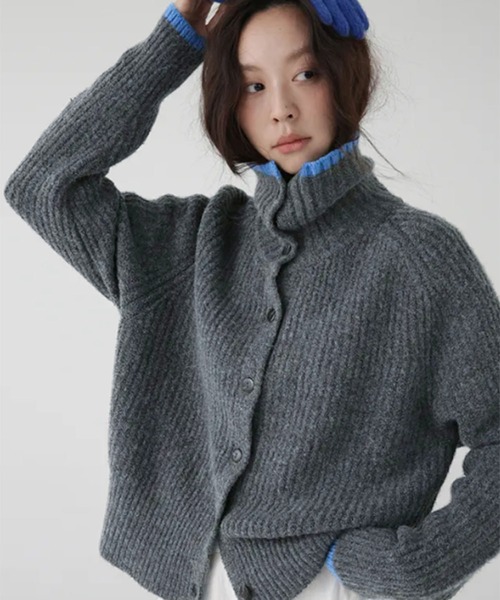 カーディガン 配色スタンドネックリブボタンカーディガン レディース | lulufa | 05