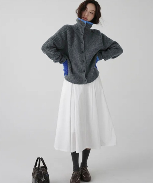 カーディガン 配色スタンドネックリブボタンカーディガン レディース | lulufa | 06