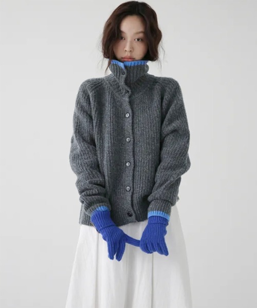 カーディガン 配色スタンドネックリブボタンカーディガン レディース | lulufa | 07