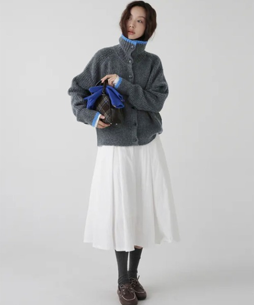 カーディガン 配色スタンドネックリブボタンカーディガン レディース | lulufa | 13