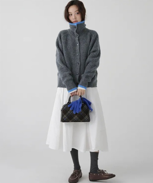 カーディガン 配色スタンドネックリブボタンカーディガン レディース | lulufa | 08