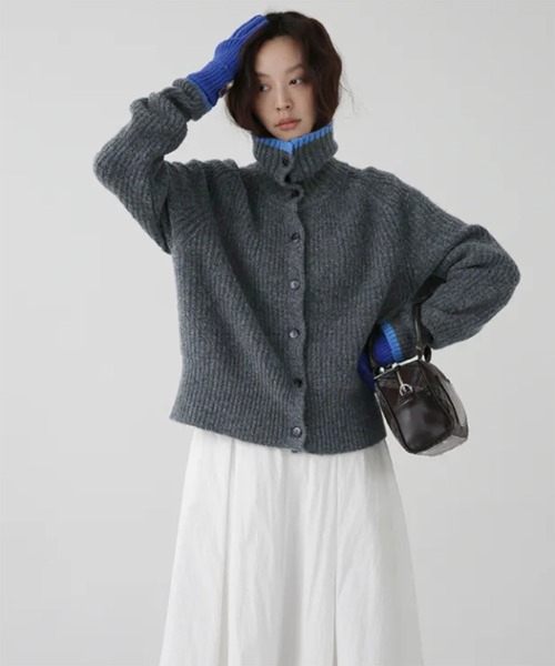 カーディガン 配色スタンドネックリブボタンカーディガン レディース | lulufa | 09