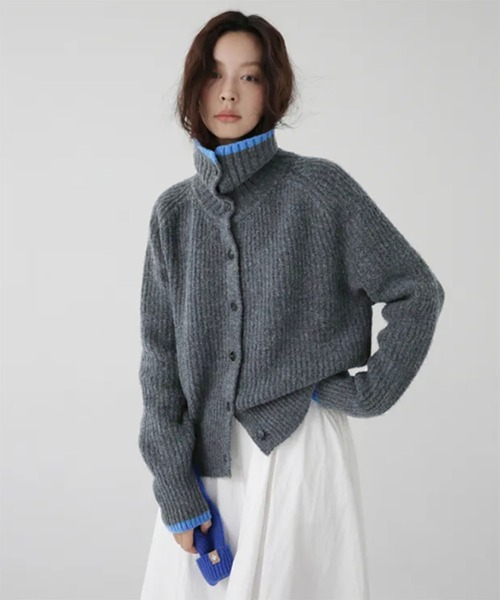 カーディガン 配色スタンドネックリブボタンカーディガン レディース | lulufa | 11