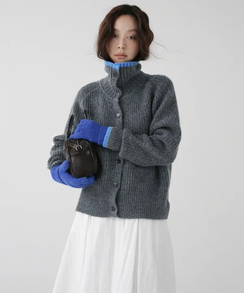 カーディガン 配色スタンドネックリブボタンカーディガン レディース | lulufa | 12