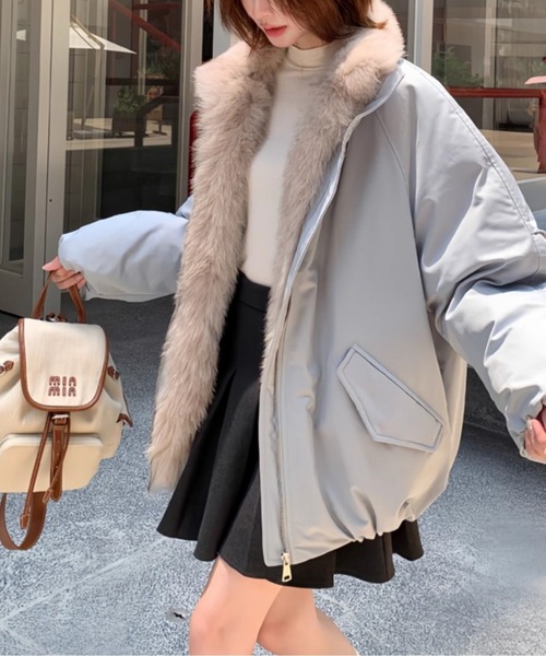 LUCPY コート アウター リッチファーフード中綿ジャケット レディース