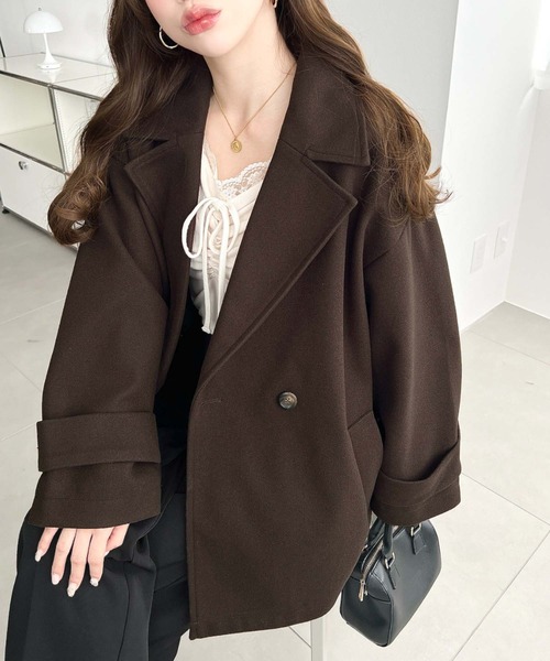 moment+ コート チェスターコート ニットメルトンダブルボタン