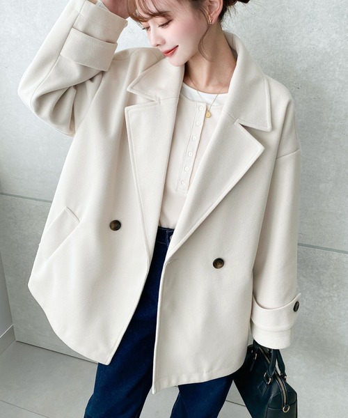 moment+ コート チェスターコート ニットメルトンダブルボタン