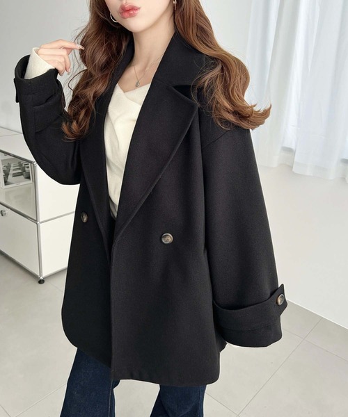 moment+ コート チェスターコート ニットメルトンダブルボタン