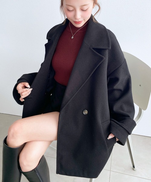 moment+ コート チェスターコート ニットメルトンダブルボタン