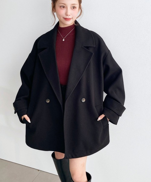 moment+ コート チェスターコート ニットメルトンダブルボタン