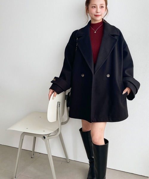 moment+ コート チェスターコート ニットメルトンダブルボタン