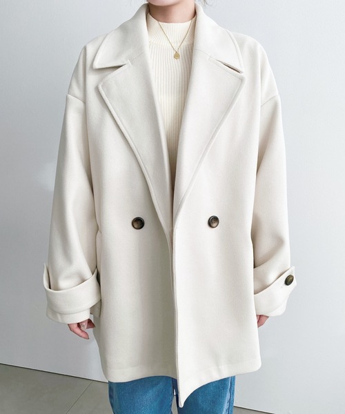 moment+ コート チェスターコート ニットメルトンダブルボタン