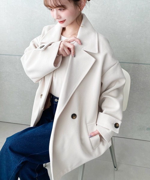 moment+ コート チェスターコート ニットメルトンダブルボタン