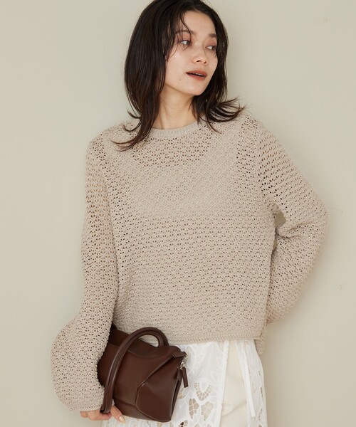【BEIGE】メッシュ ニット プルオーバー ウォッシャブル green label relaxing（グリーンレーベルリラクシング） ニット