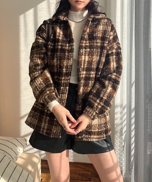 コート アウター ブークレチェック柄 BIGシャツジャケット レディース