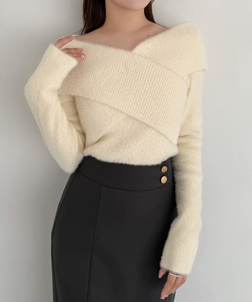 「mipiarl」 長袖ニット MEDIUM チャコール レディース_画像6