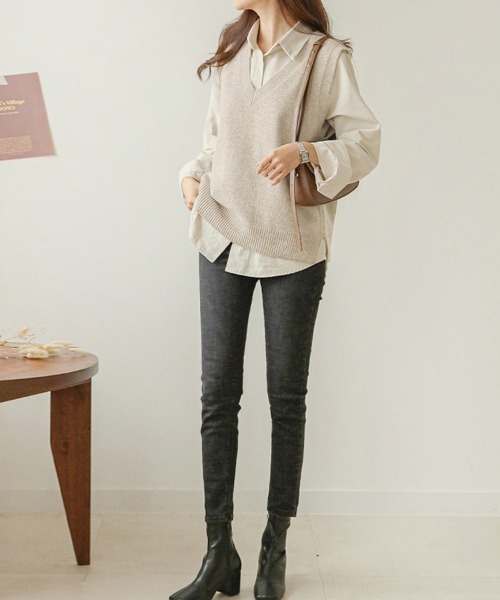 [Doux Belle] вязаный лучший LARGE черный женский 