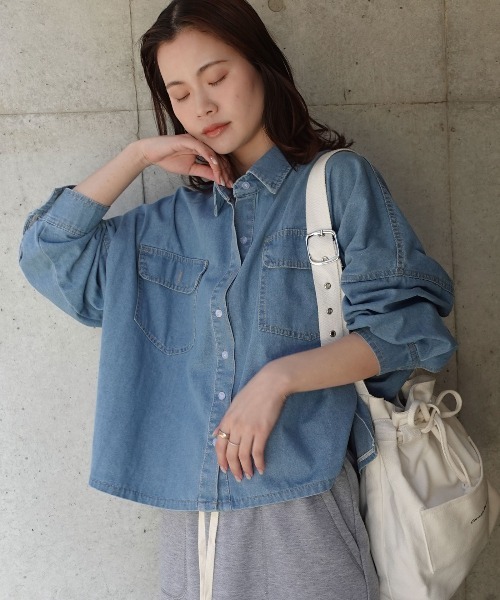 CORNERS（コーナーズ） ブラウス シャツ クロップドデニムシャツ