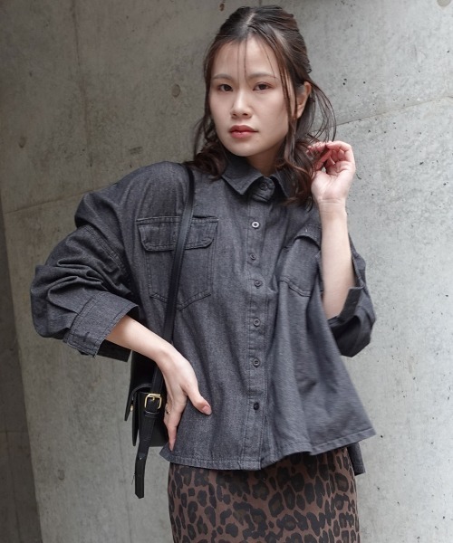 CORNERS（コーナーズ） ブラウス シャツ クロップドデニムシャツ