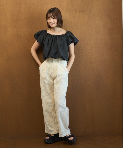 パンツ ジャガードタックパンツ「セットアップ対応」 レディースの画像
