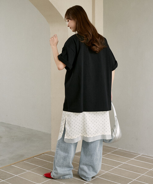 マリークワント　オーガニックコットンTシャツ　ブラック　ビッグサイズ MARY QUANT（マリークヮント） tシャツ マリークワント レディース
