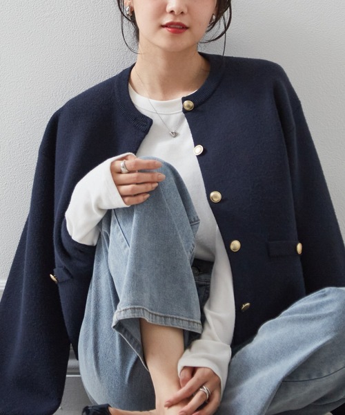RANAN（ラナン） ニットカーディガン M ネイビー レディース