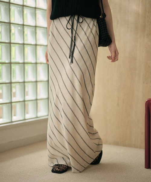 ロング スカート cotton linen stripe long skirt /コットンリネン
