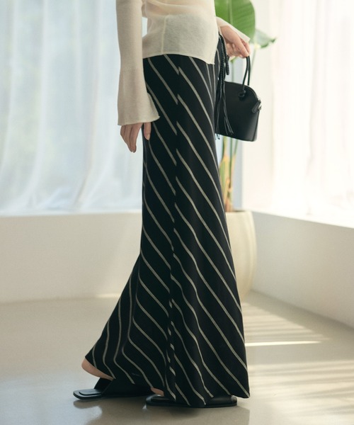 ロング スカート cotton linen stripe long skirt /コットンリネン