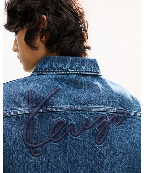 デニムジャケット gジャン 'KENZO Signature' ユーティリティ ジャケット イン ジャパニーズ デニム メンズの画像