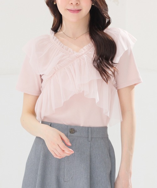 Honeys（ハニーズ） tシャツ チュールフリルトップス レディース