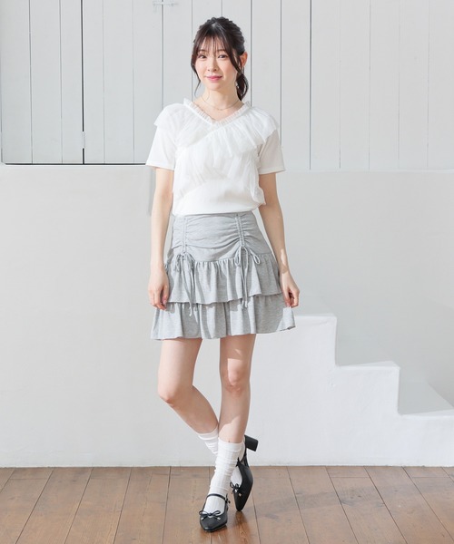 Honeys（ハニーズ） tシャツ チュールフリルトップス レディース