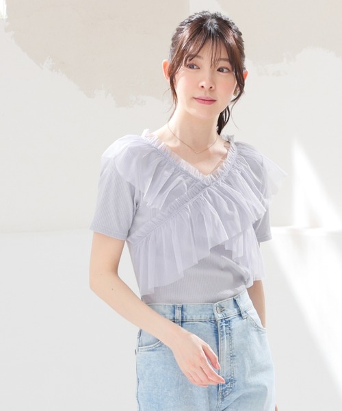 Honeys（ハニーズ） tシャツ チュールフリルトップス レディース