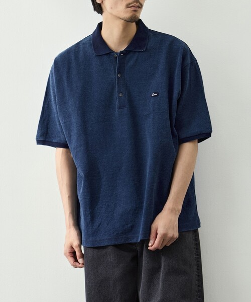 ポロシャツ 「PORTER CLASSIC/ポータークラシック」PC-006-3349-0040/BLUE/H/W INDIGO POLO SHIRTの画像