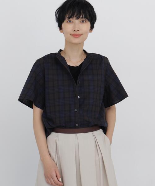 新品　タグ付きhuman woman 先染めサッカーブラウス human woman（ヒューマンウーマン） ブラウス シャツ 半袖