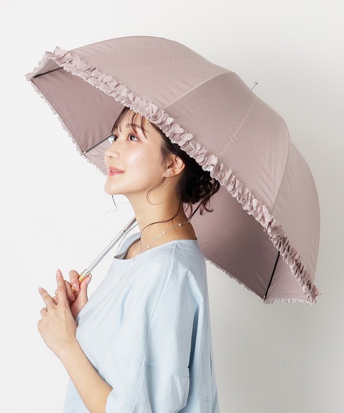LANVIN en Bleu 日傘 傘 遮光 遮熱 晴雨兼用日傘 長傘 ドビーフリル