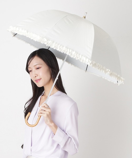 LANVIN en Bleu 日傘 傘 遮光 遮熱 晴雨兼用日傘 長傘 ドビーフリル